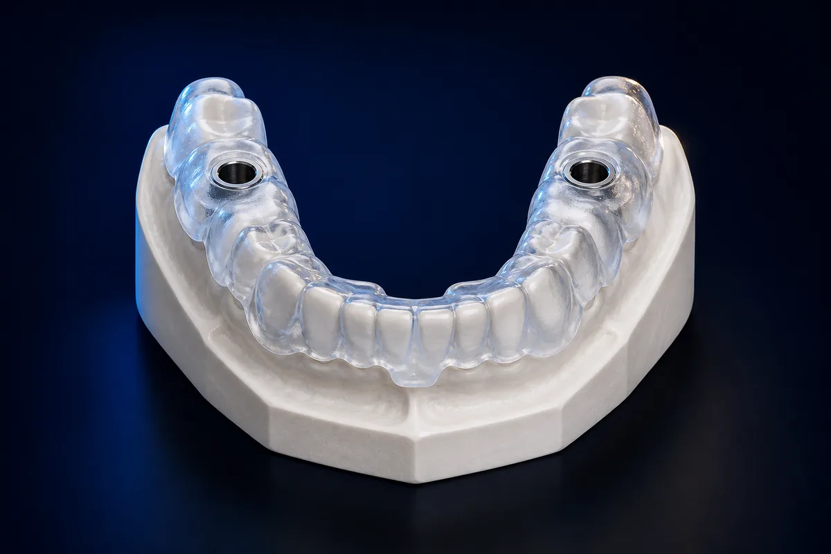 Metal frez yuvalı, diş destekli implant cerrahi kılavuzu
